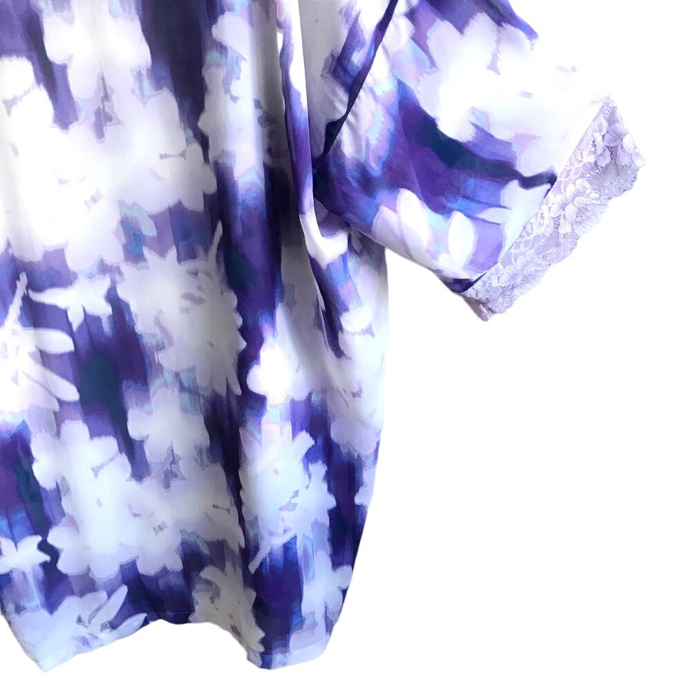 Linea Donatella Purple Floral Robe Size L XL Open Kimono Dressing Gown Lace - Picture 10 of 15